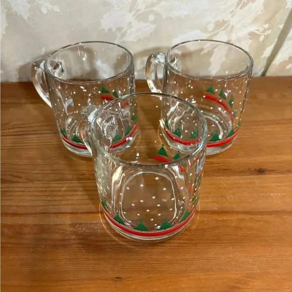 Vintage || Libbey || Clear || Glass || Christmas Mugs || Set of (3 - Picture 2 of 4